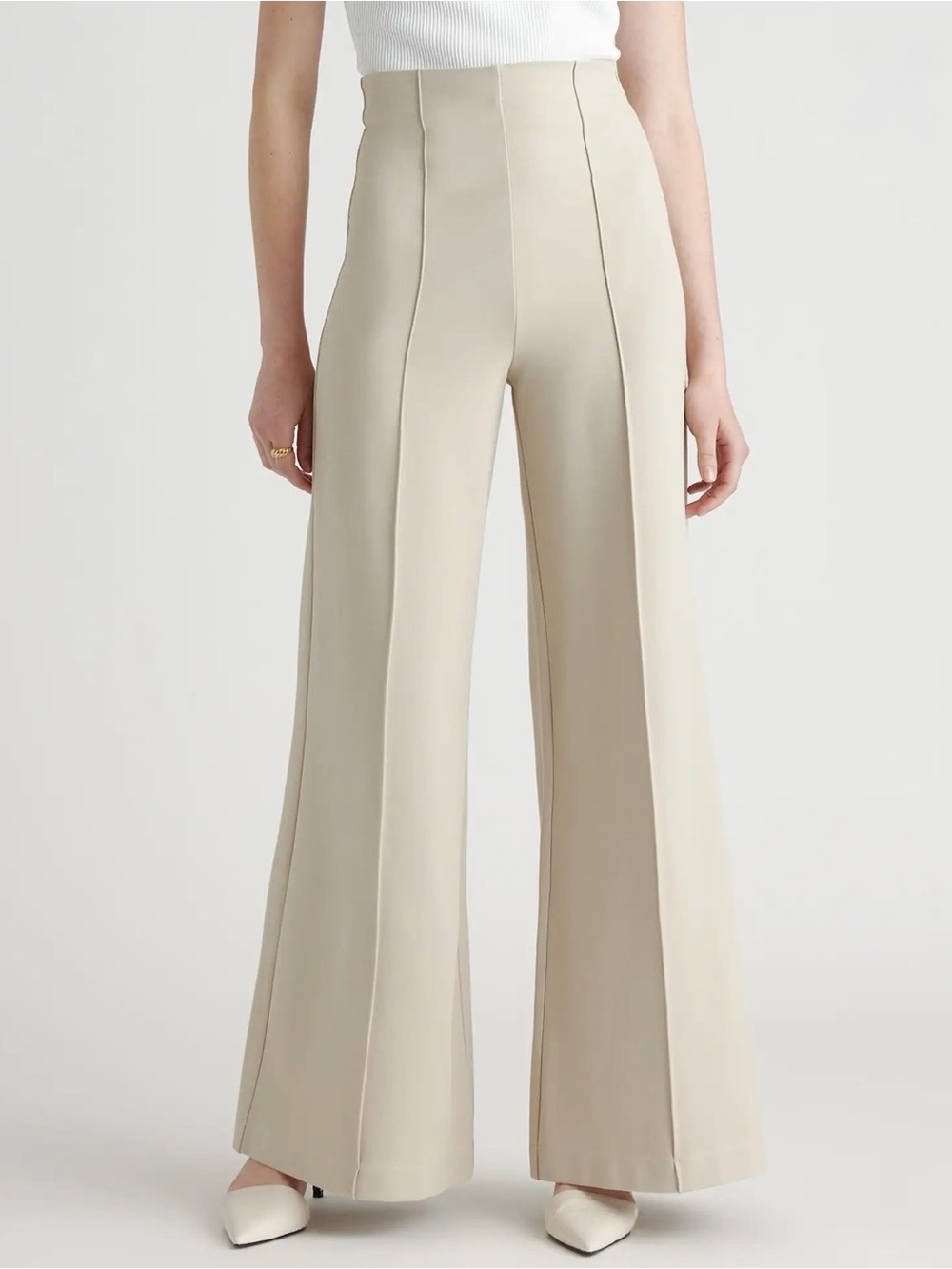 Quince Ultra Stretch Ponte Super Wide Leg Pants Small Ecru